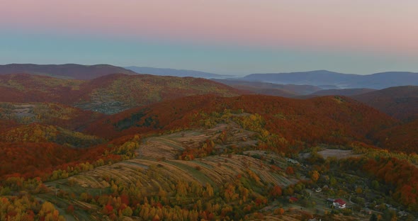 Picturesque Mountain Landscapes of Autumn with Near the Village of Carpathians Mountains alt