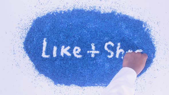 South Asian Hand Writes On Blue Like + Share