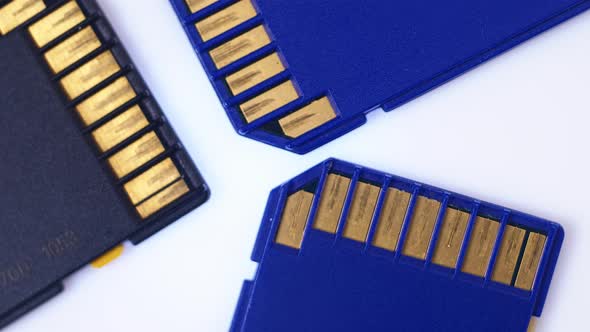 memory cards close-up rotate slow mo