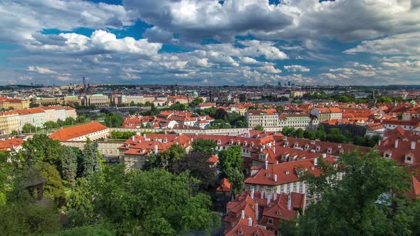 Panorama of Prague Old Town with Red Roofs Timelapse Famous Charles Bridge and Vltava River Czech alt