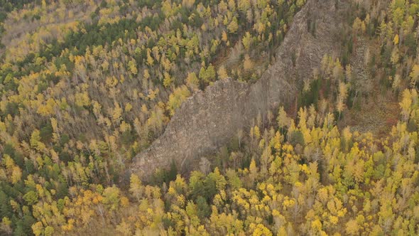 Mountain Landscape in the Siberian Nature Reserve Stolby in Autumn