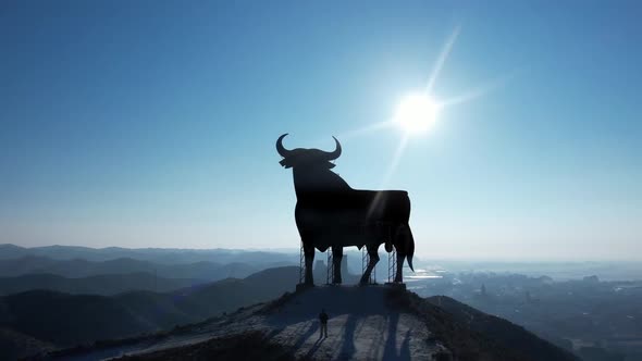 Backward view of the Spain’s symbol “El Toro de Osborne” in a splendid and cold winter moorning, Zar alt