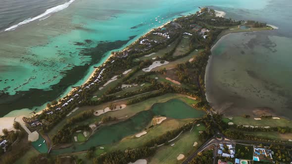 View From the Height of the Golf Course on the Le mOrne Peninsula on the Island of Mauritius in the