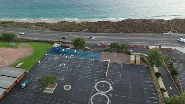 Flying Over An Empty Beachside School