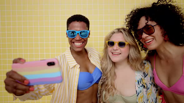 young women having fun on the beach