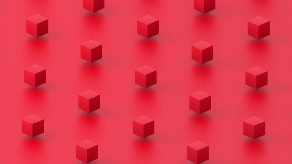 Abstract 3d render, red geometric background with cubes, motion design, 4k seamless looped animation alt