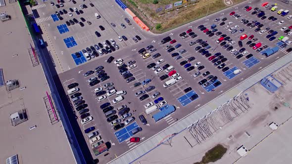 Aerial Top View From Drone of Parking Lot Cars of the Business Center alt