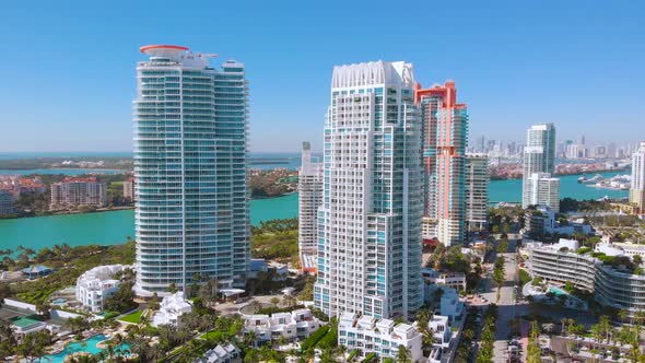 Close Up Drone View Of Miami Beach, Aerial View