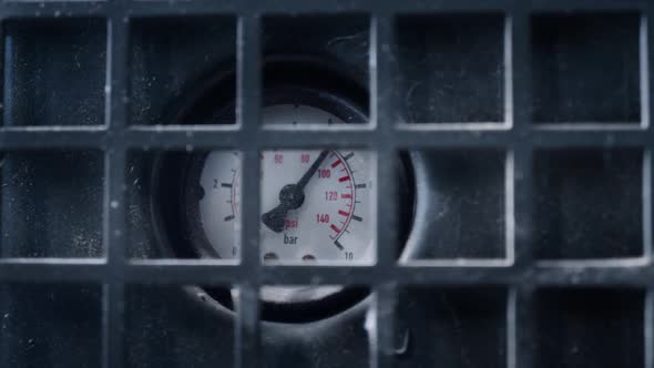 Closeup Factory Measuring Indicator Showing Pressure Data Controlling Production alt