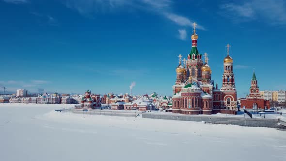 Aerial View Of The Kremlin And The Cathedral In Yoshkar Ola alt