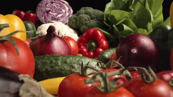 Zoom in macro video of  seasonal vegetables. Shot with RED helium camera in 8K alt