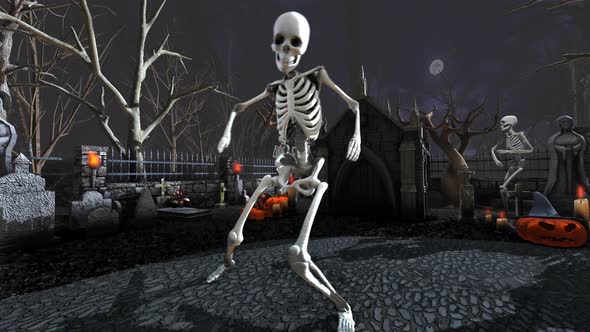 Skeletons dancing salsa in a cemetery alt