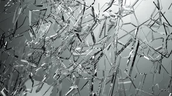 Broken and damaged glass slow motion. Alpha matte