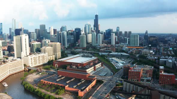 Downtown city buildings in Chicago alt