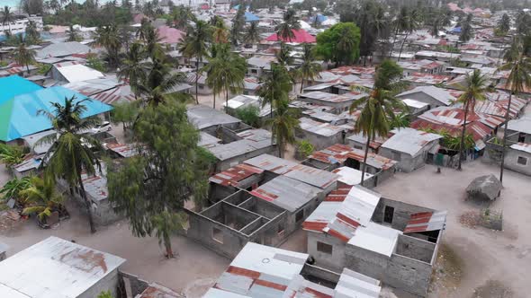 Aerial View African Slums Dirty House Roofs of Local Village Zanzibar Nungwi alt