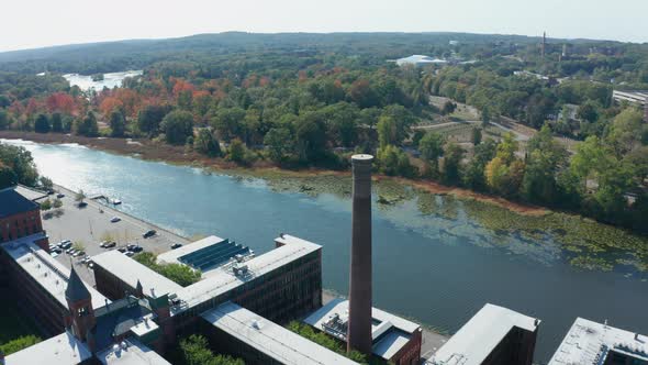 Aerial Drone Shot Orbiting the Watch Factory Tower in Waltham Massachusetts alt