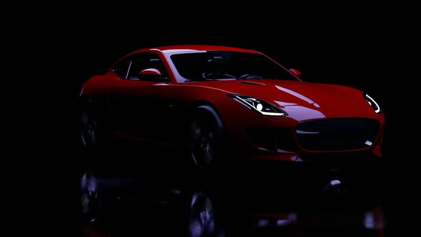 Luxury Red Sports Car Driving In The Dark alt