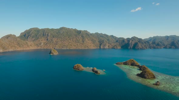Aerial View Tropical Lagoon,sea, Beach. Tropical Island. Busuanga, Palawan, Philippines alt