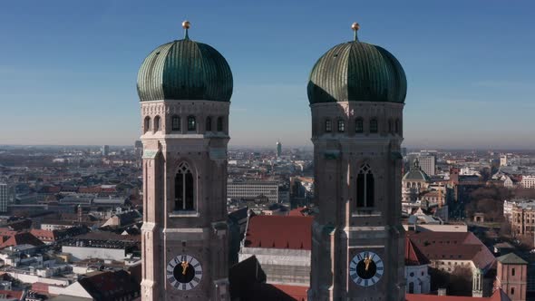 Aerial View of the Cathedral Church of Our Lady (Frauenkirche) in Munich Germany alt