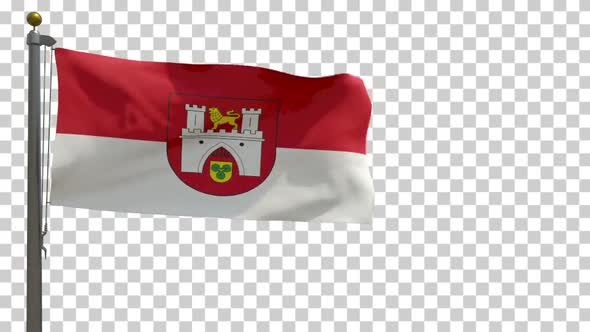 Hanover City Flag (Germany) on Flagpole with Alpha Channel - 4K alt