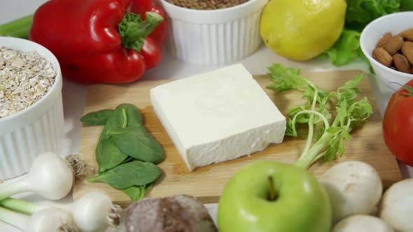 Healthy Organic Vegan Breakfast Featuring Scrambled Tofu Vegan Pancakes Fresh Vegetables and Salad
