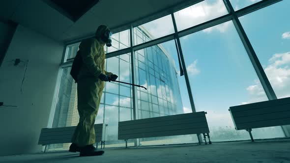 A Room in a High-rise Building Is Getting Chemically Sanitized alt