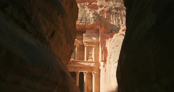 Petra Temple Treasury Carved Out of Rock  Popular Tourist Attraction in Jordan