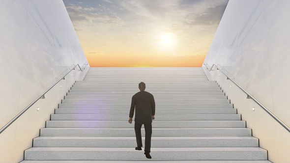 Ambitions Concept With Businessman Climbing Stairs