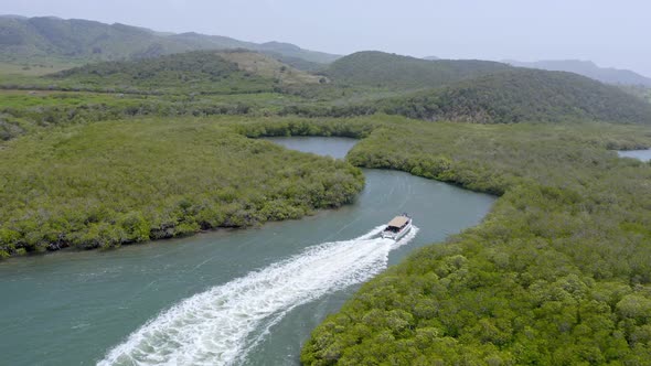 Boat cruise in mangrove forests of Monte Cristi National Park; aerial alt