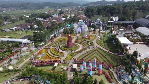 Top view of beautiful flower garden in the middle of the city in Indonesia alt