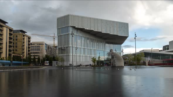 Side View Exterior Of Deichman Library -  Building Of The New Main Public Library Under The Cloudy S alt