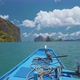 Boat Approaching Tropical Islands of El Nido, Palawan, Philippines. Limestone Mountains and Blue - VideoHive Item for Sale