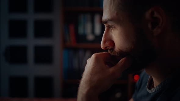 Man Working On Modern Office At Night.Overtime Work In Office.Overworked Businessman alt