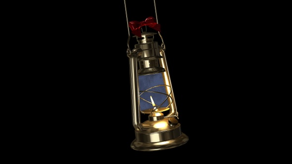 Xmas Lantern - Golden Lamp with Red Bow - Burning and Swinging - Close Loop - Alpha Channel