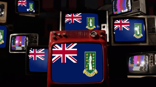 Flag of the British Virgin Islands on Retro TVs. 4K.