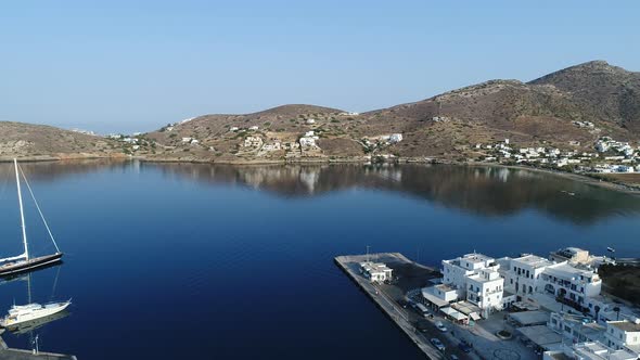 Village of Koubara on the island of Ios seen from the sky alt