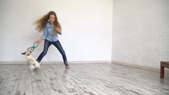 Child Playing with His Dog at Home alt