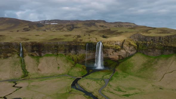 Aerial View of the Seljalandsfoss  Located in the South Region in Iceland alt