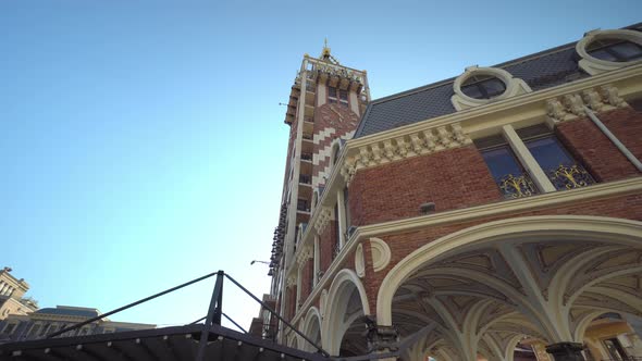 Tower with golden spire on Piazza Square in morning blue hour in Batumi, Adjara, Georgia. alt