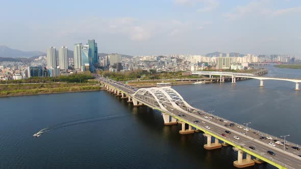 Korea Seoul Han River Bridge Traffic