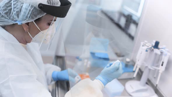 Female Scientist Makes PCR DNA Tests in a Modern Chemical and Bacteriological Laboratory alt