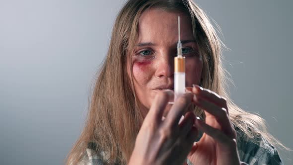 Drug Addict Depressed Woman Injecting