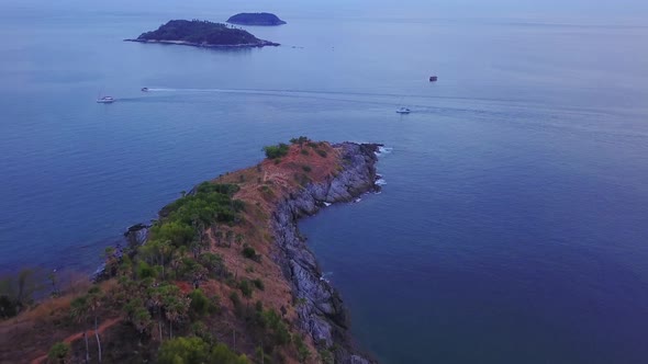 Aerial view of Promthep Cape viewpoint at sunset with Andaman sea in Phuket,Thailand alt