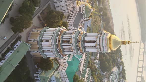Vertical Video KyivPechersk Lavra in the Morning at Sunrise alt