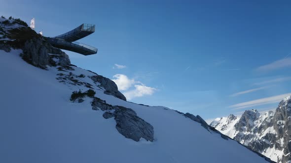 Alpspix viewing platform at the Alpspitzbahn Mountain Station in Germany view from cable car 4k vide alt