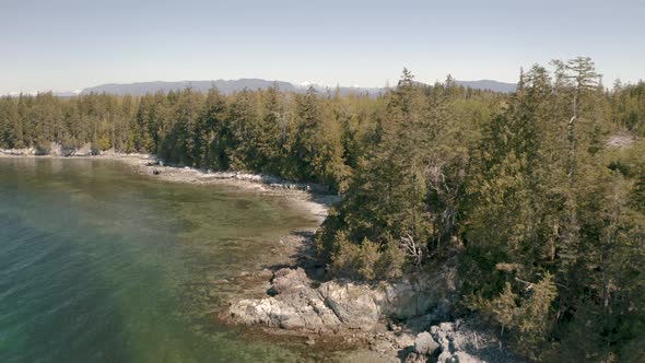 Aerial Drone view of the Pacific Ocean Coast, Texada Island British Columbia Canada Oceanfront alt