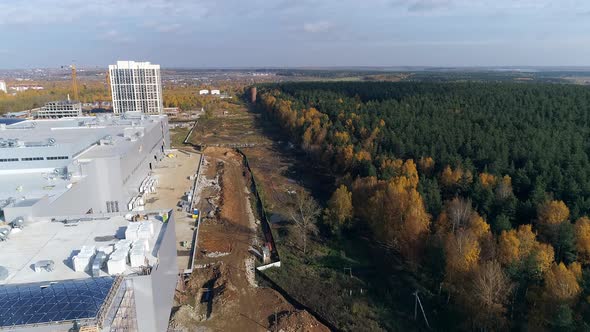 Aerial view of Construction of a shopping complex and an industrial building. 09 alt