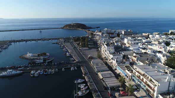 Port of Chora on the island of Naxos in the Cyclades in Greece aerial view alt