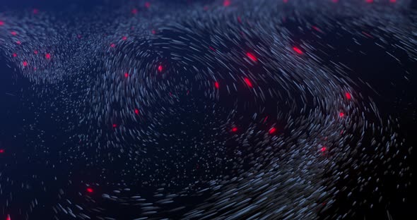 Organic Flowing Particles Floating On Black Background.
