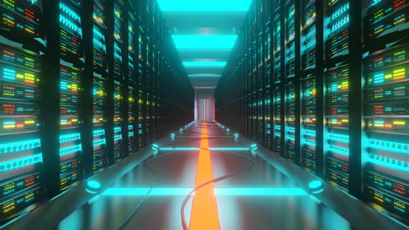 Server Room in Data Center Full with PC Racks alt